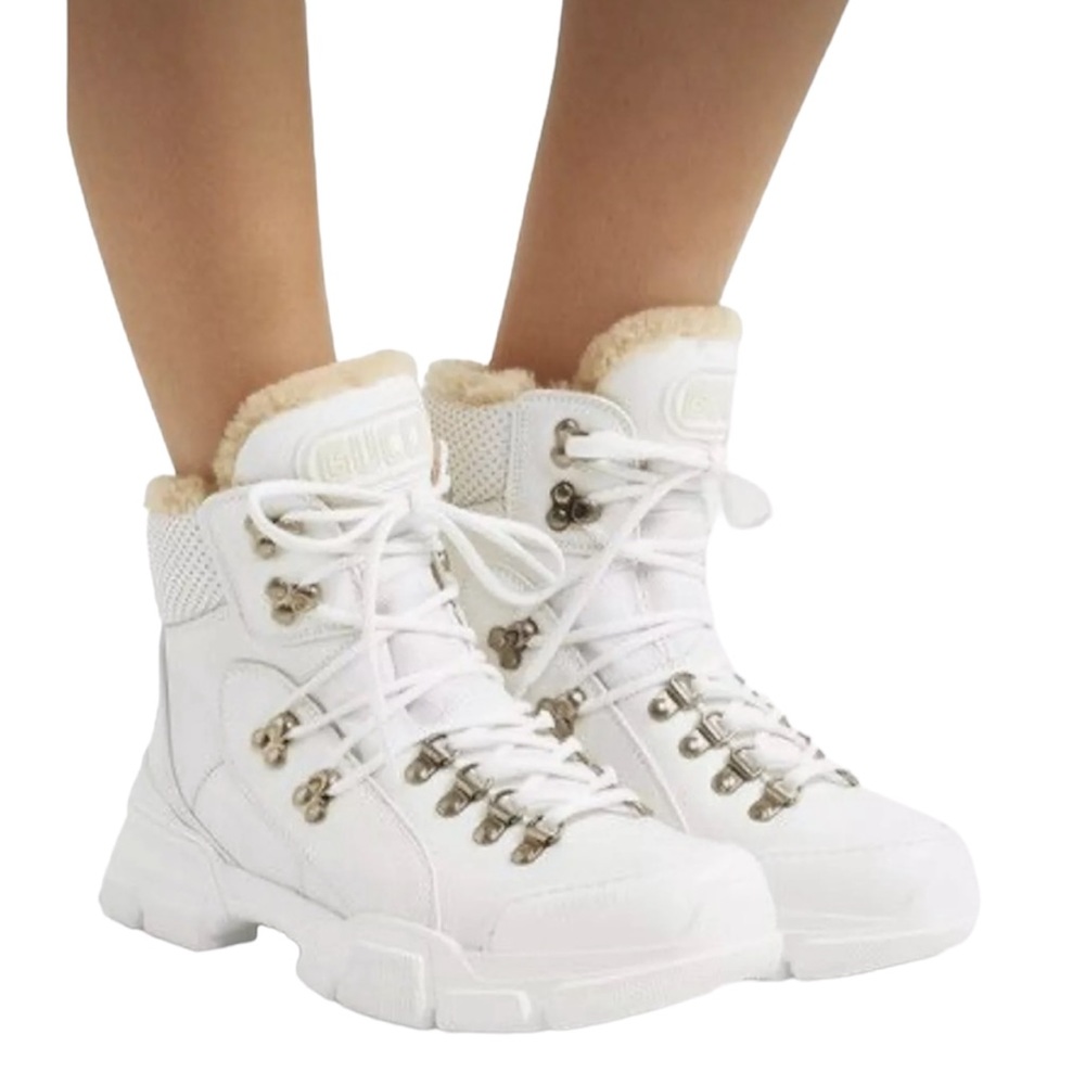 Gucci Journey FLASHTREK Leather Shearling Lug Sole Hiking Boots 38